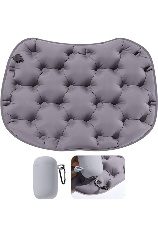 Gray Inflatable Seat Cushion With Pump Pressure Relief Air Pad For Airplane Stadium Travel Waterproo