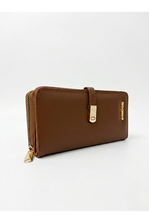 Women's Faux Leather Wallet with Gold Buckle and Phone Compartment