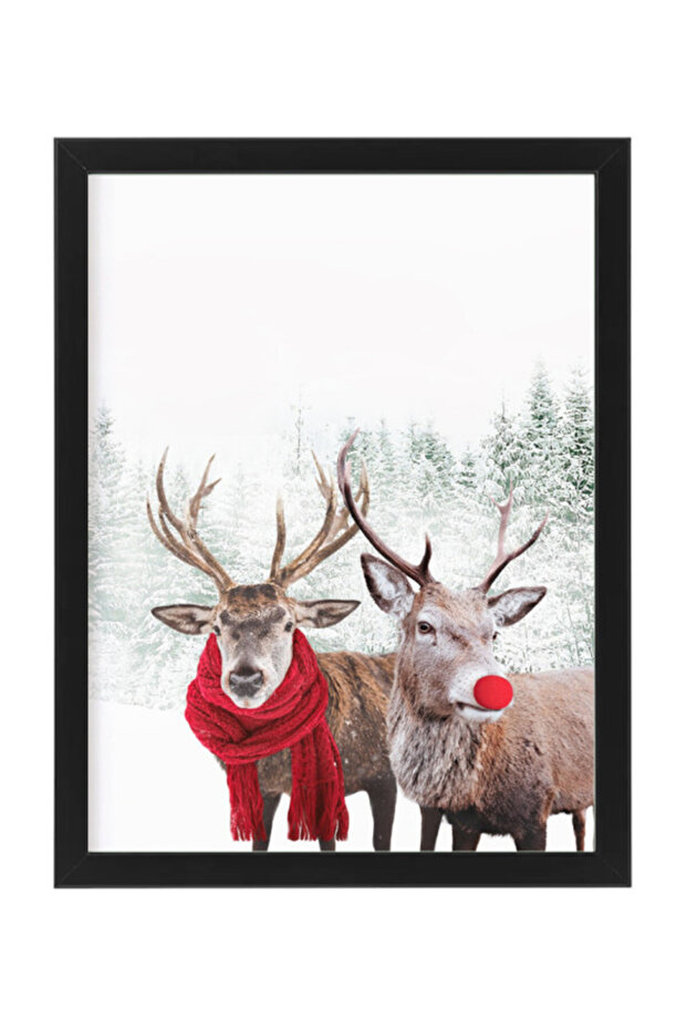 Deer Winter Wall Art Poster with Frame 30x40cm