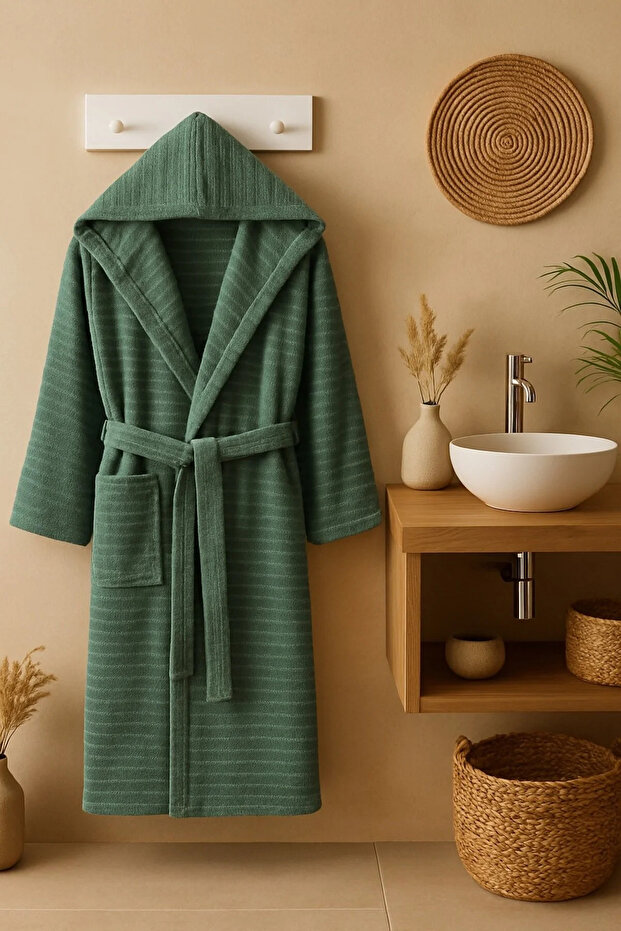 New Nature Cotton Hooded Pocketed Plus Size Bathrobe