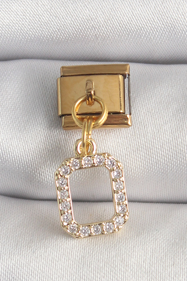 316L Steel Gold Color Dangle Square Zircon Stone Nomination Charm 5886