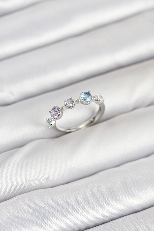 Brass Silver Color Colorful Zircon Stone Women's Ring 5886 - Teolsa8495-5468