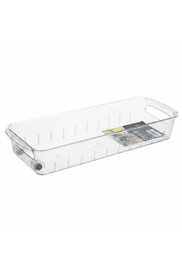 Clear plastic storage bin with weels and divider 38*13 cm
