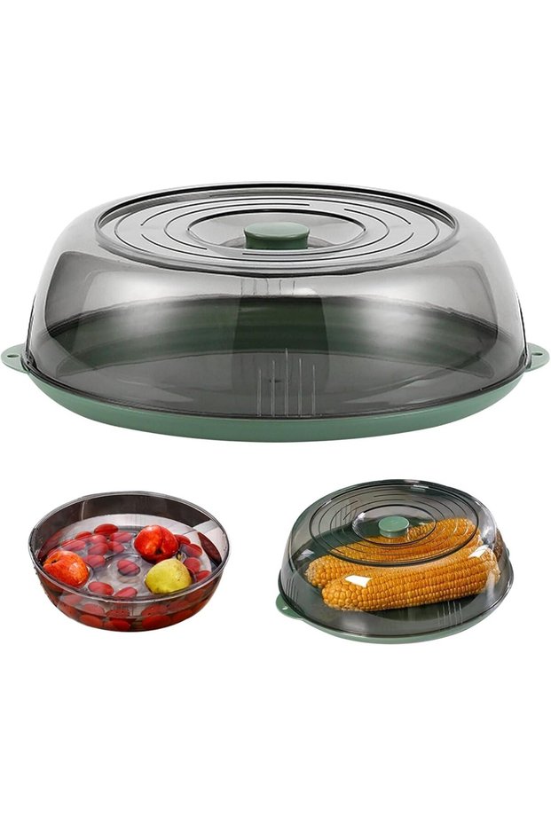 Silk Route - Microwave Splatter Cover with Tray 11.02'' Stackable Microwave Cover Food Grade PET Microwave Plate Cover Insulated Food Covers to Keep Food Fresh Serving Dish Covers