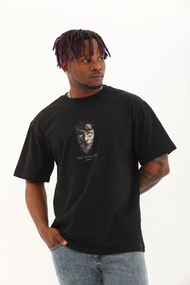 Men's Printed T-Shirt Short Sleeve Crew Neck Regular Fit Comfortable Fit Casual T-Shirt - Black Mariposa