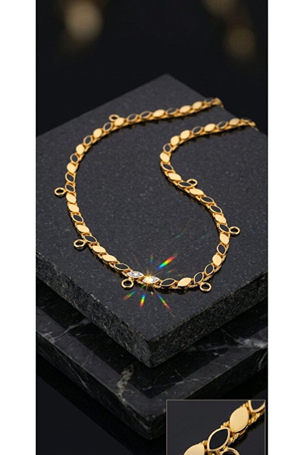 7 Ring Gold Color Plated Sequin Barley Chain Necklace
