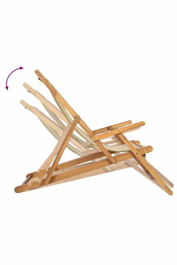 Scaun de plajă Bej Lemn solid de tec - 8