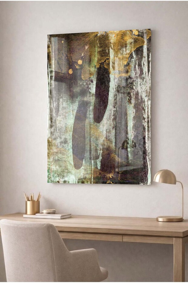 Ancient Textured Anthracite Flow Themed Decorative Tempered Glass Painting - Business, Home and School Painting