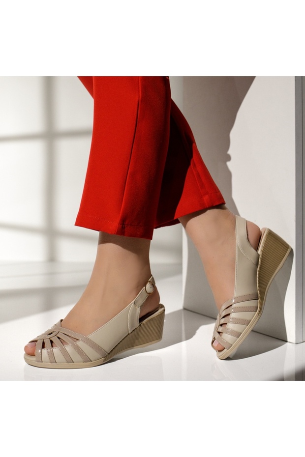 Sandale de damă bej cu platformă MOD14259 - 2