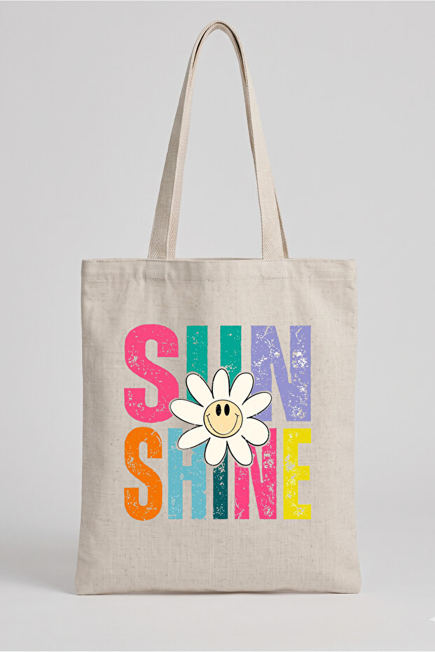 حقيبة كتف من القماش الخام مطبوع عليها "Sunshine" | 35×40 سم