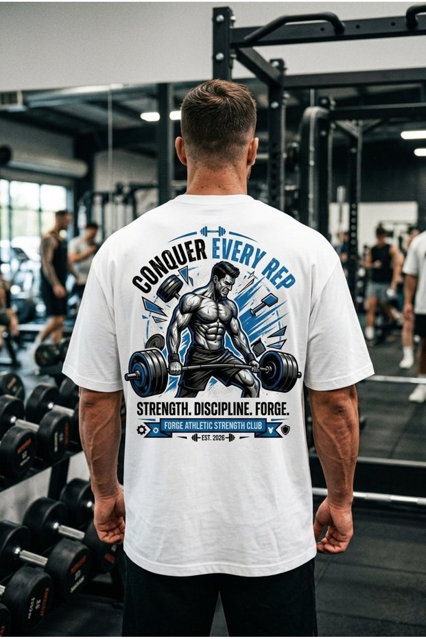 Conquer Every Rep Printed Oversize Fitness T-Shirt Men's Athlete T-Shirt