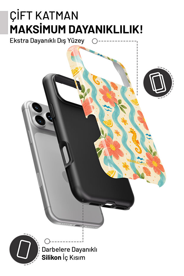 WANNACASE iPhone 17 Sea Flower Çift Katmanlı Essential Tough Telefon ...