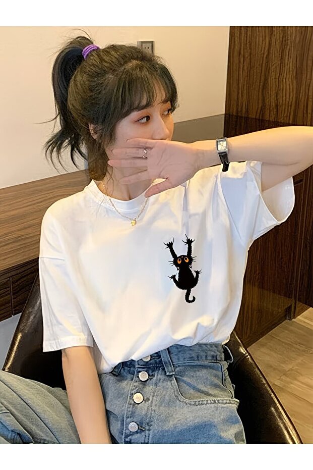 Crazy Cat Printed Unisex Oversize T-Shirt