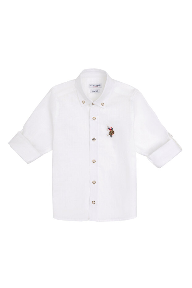 White Long Sleeve Buttoned Collar Comfort Fit Boys' Shirt Enzokids024Y.