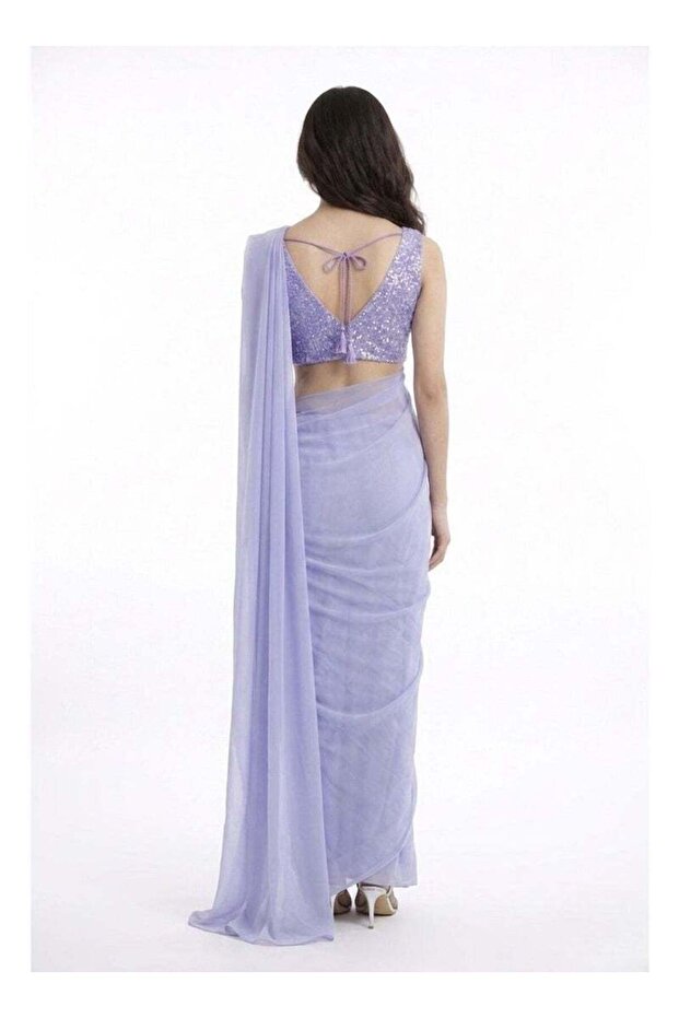 Nool Mist Solid Chiffon Saree with Complimentary Handpicked Blouse Material - 3