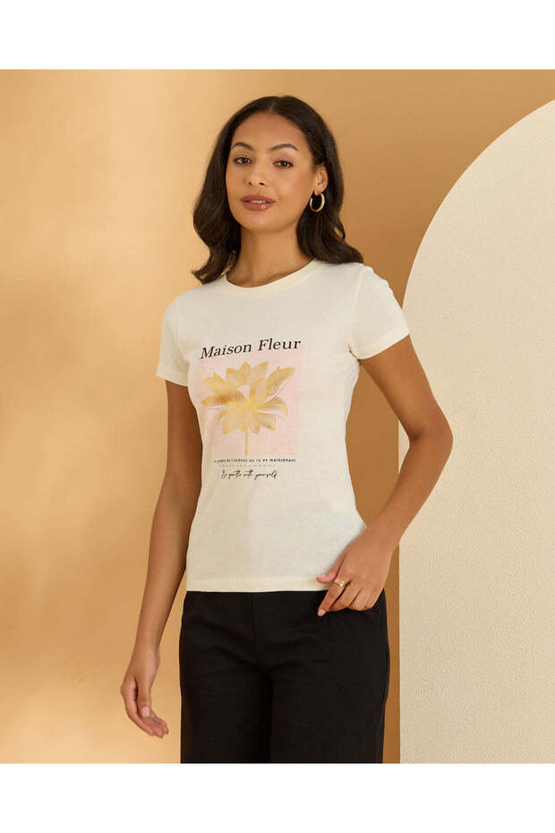 Women Ivory Floral Print T Shirt