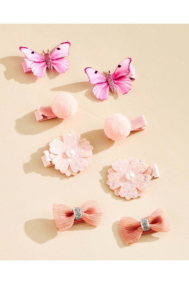 Girls Assorted Butterfly Hair Clip 8 Piece Set