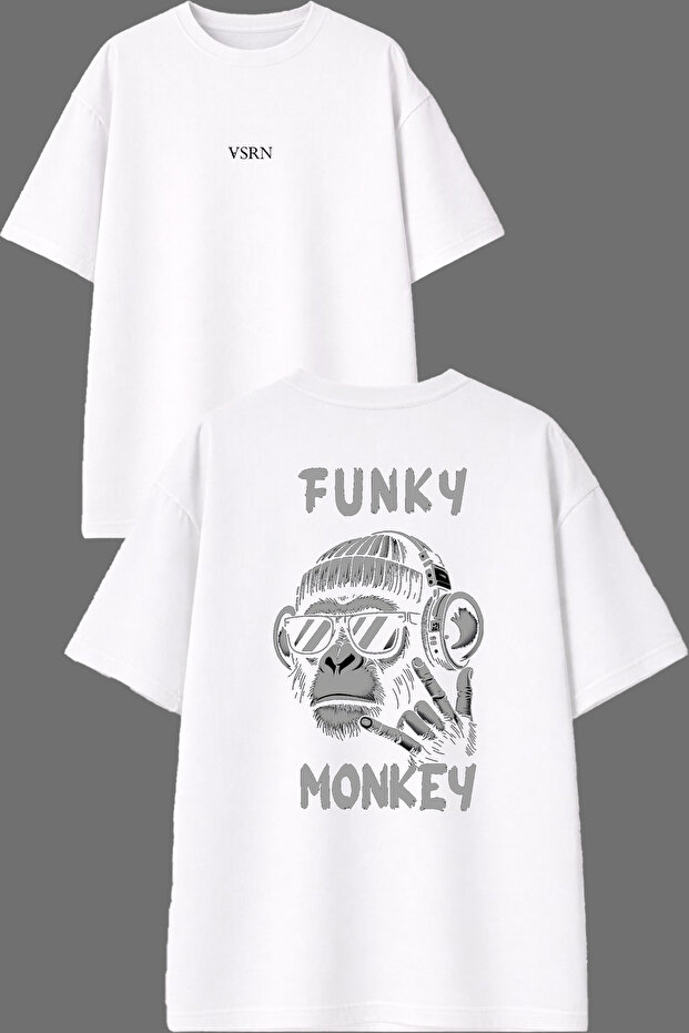 Fnky Monkey Design Front and Back Printed White Oversize T-Shirt