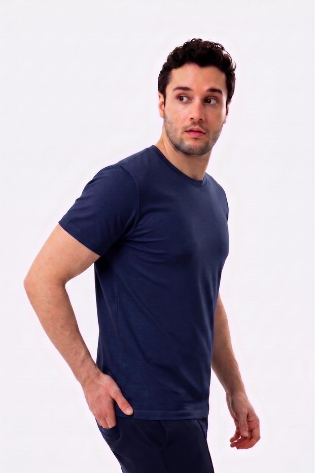Organic Cotton Navy Blue Men's Short Sleeve Crew Neck T-Shirt