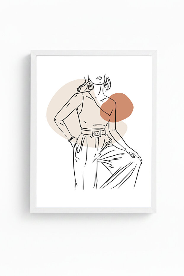White Wooden Framed Minimal Line Patterned Painting - Pastel Tones | Huhu1268
