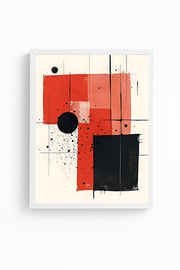 White Wooden Framed Abstract Patterned Painting - Vibrant Tones | Huhu1230