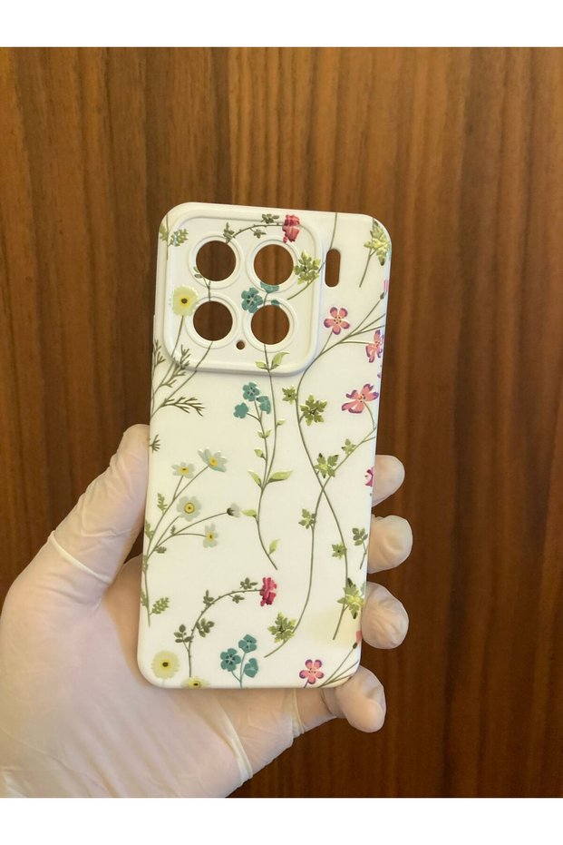 Xiaomi 15 Vine Flower Printed Silicone Phone Case (Velvet-Suede Inside)(White Case)