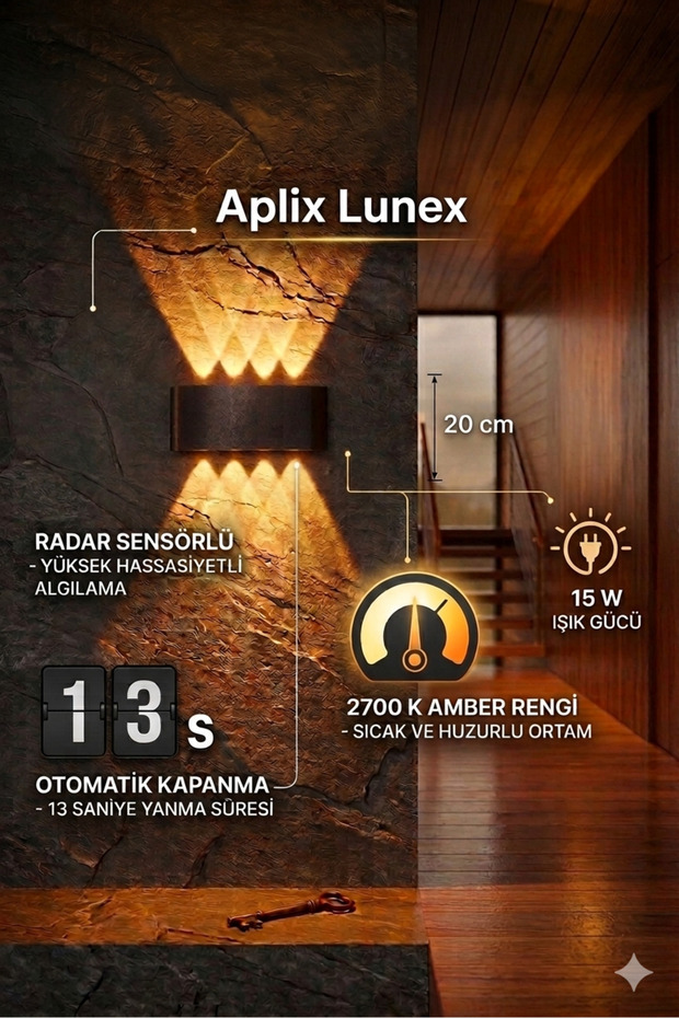 Lunex 15W 8 Light Effect Led Wall Sconce Modern Black Amber Sconce with Sensor