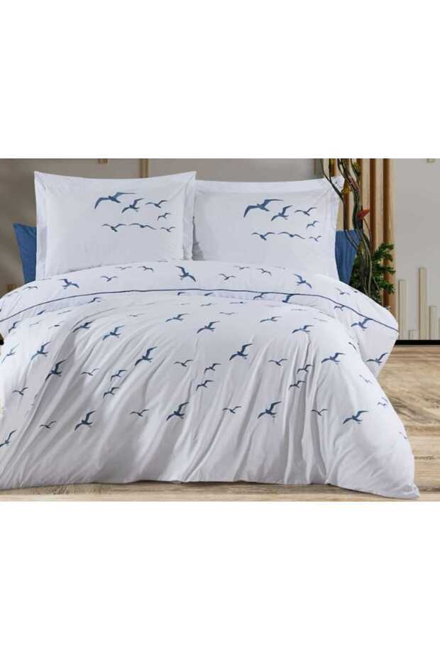 Coastal Breeze Seagull Embroidered 100% Cotton 6 Piece Double Duvet Cover Set