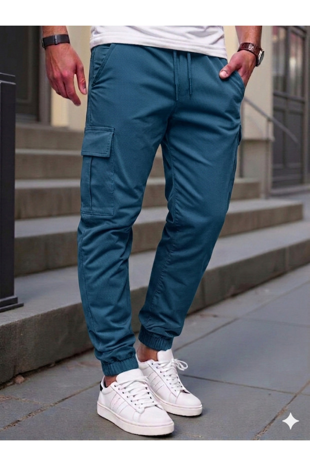 Cargo Pants Cotton Lycra Elastic Waistband Cargo Pocket Trousers