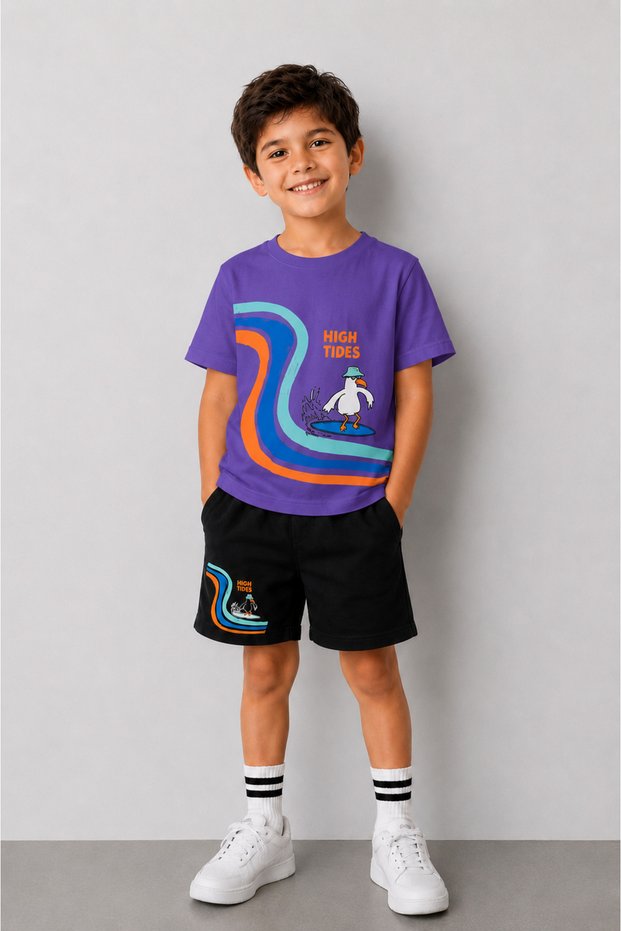 T-Shirt and Shorts Set for Boys and Girls, 100% Cotton, Summer Comfortable Fit, Printed Sports Casual Set (Shorts and T-Shirt Set)