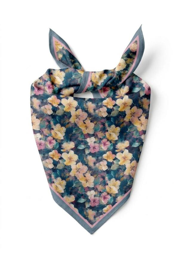 Blue Oil Painting Breeze Soft Cotton Scarf (50X50 cm)