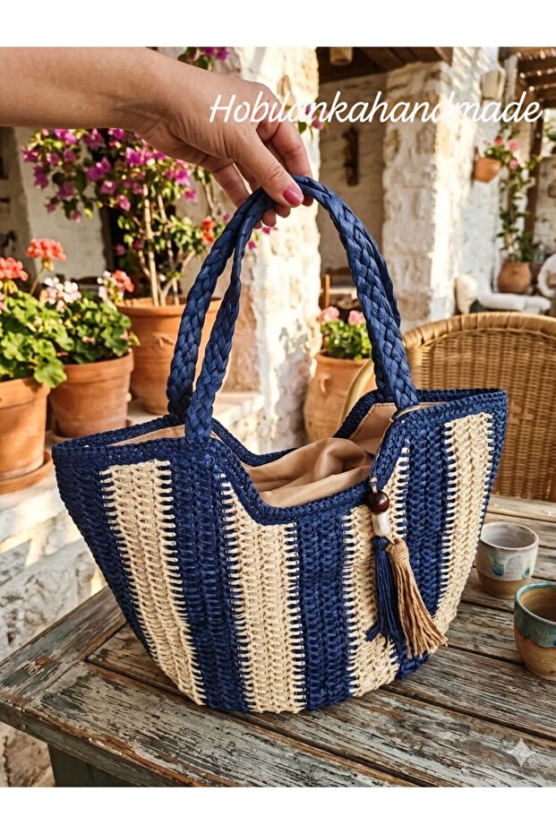 hand knitted straw bag