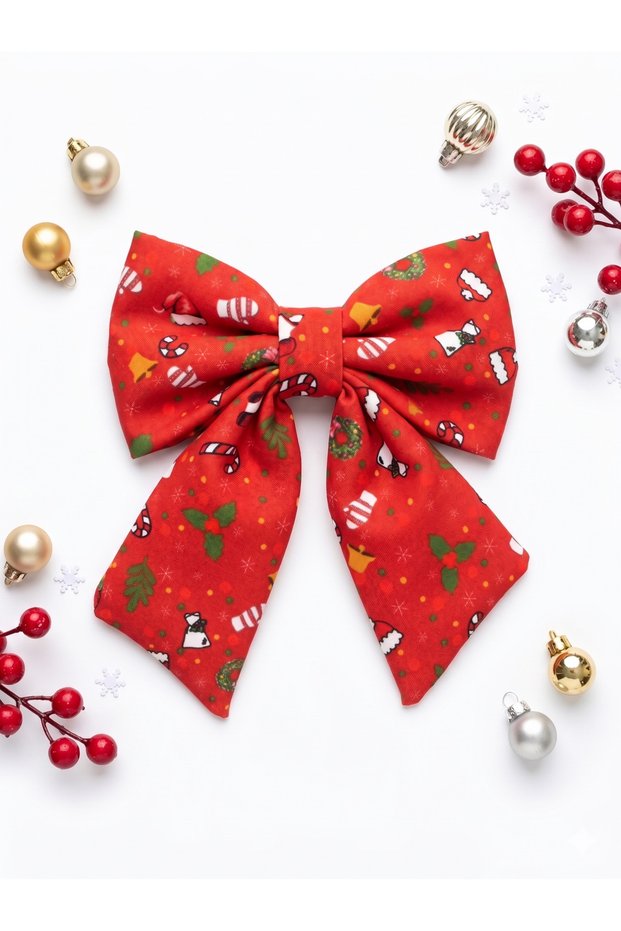 Fairy Tale World Red Christmas Themed Big Bow Hair Clip - Adults Can Use It Too
