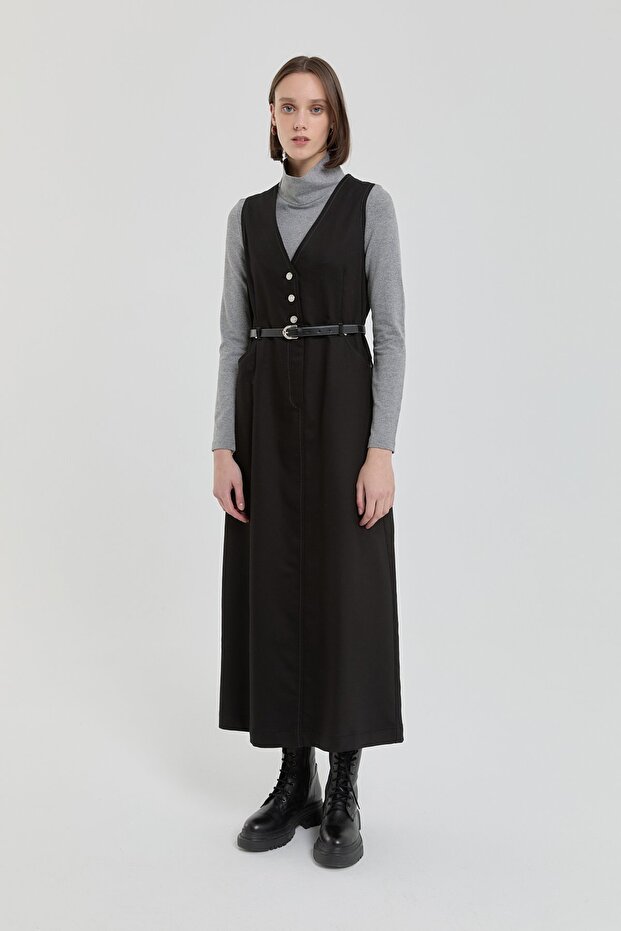Denim Look Belted Sports Gilet - Black