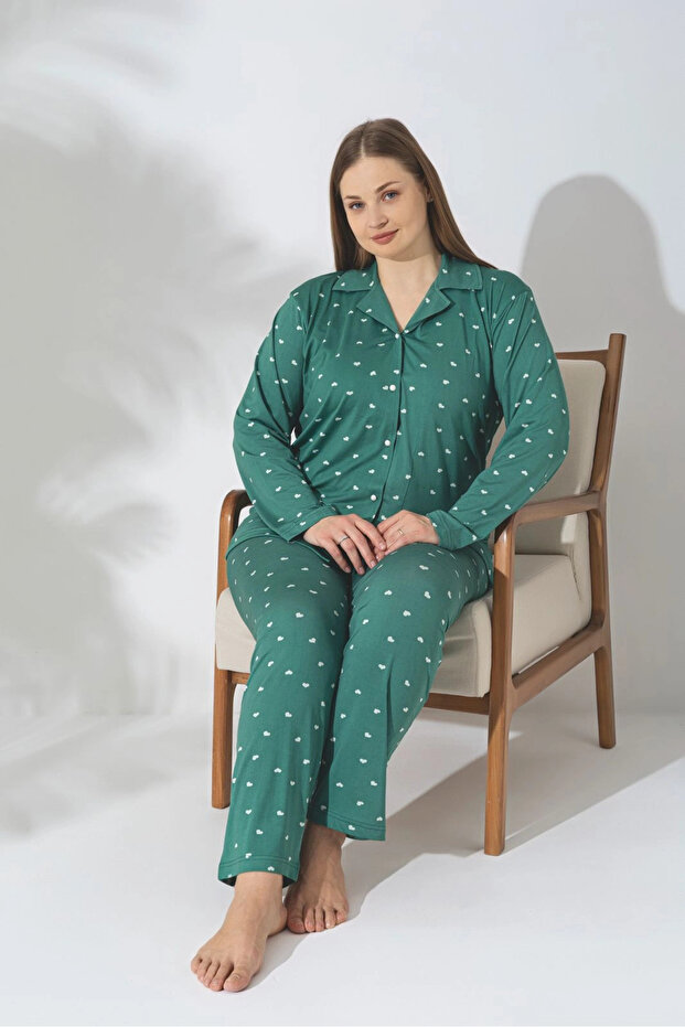 Plus Size Long Sleeve Milan Fabric Pajama Set