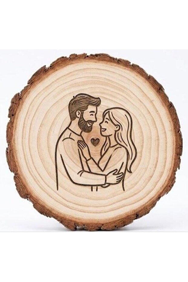 Custom Laser Engraved Wood Slice Couple Portrait | Personalized Wedding & Anniversary Gift | Rustic Tree Bark Wall Hanging Ornament