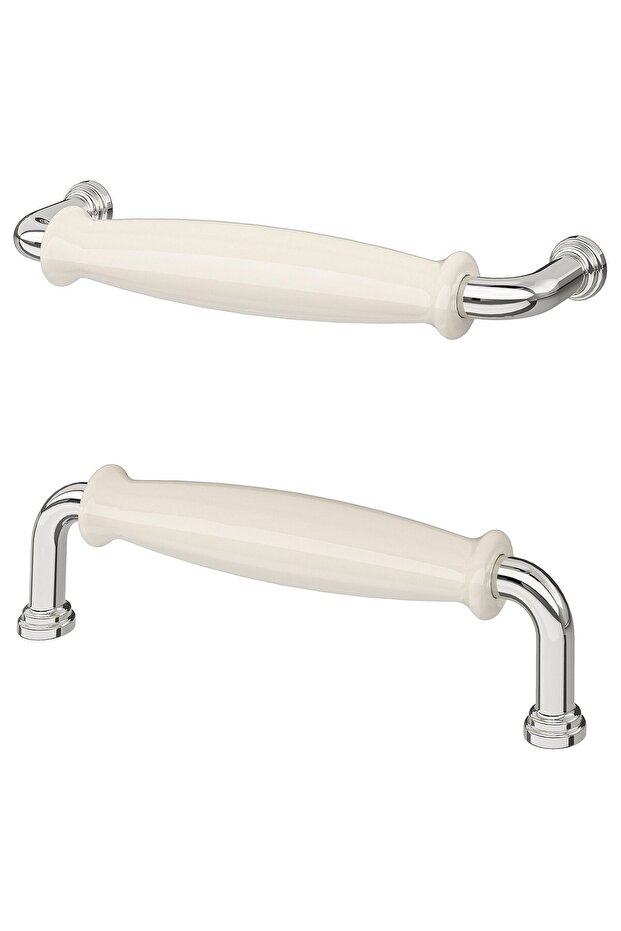 KLINGSTORP Handle, off-white/chrome-plated, 141 mm