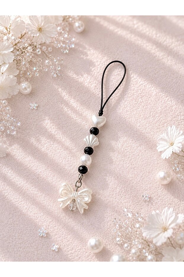 Y2K Pearl & Bow Detailed Phone Charm | Camera · Thermos · Bag Compatible | Handmade Stylish Accessory