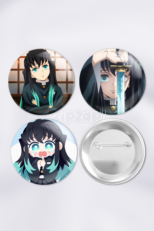 Muichiro Tokito Demon Slayer Bag Ornament Badge Pin Button Badge Set (3 Pieces)