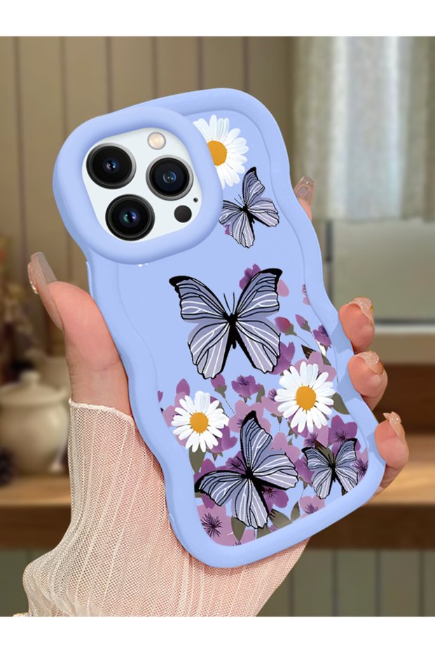 iPhone 13 Pro Max Compatible Case Camera Protector Blue Silicone Couple Phone Case Butterfly Pattern