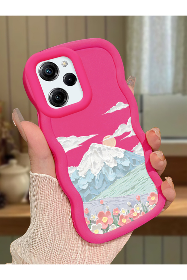 Poco X5 Pro 5g Compatible Case Camera Protector Red Silicone Couple Phone Case Landscape Pattern