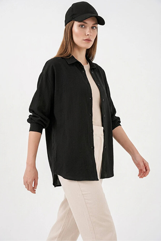 Women's Oversize Cut Cotton Black Shirt