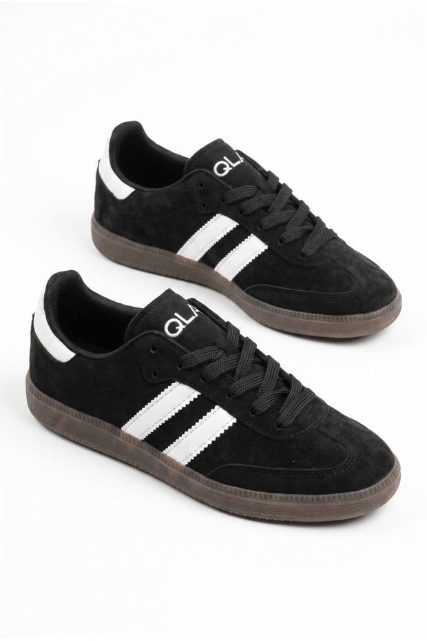 Women's Black Suede Lace-Up Retro Casual Walking Sneaker Sports Shoes Te02