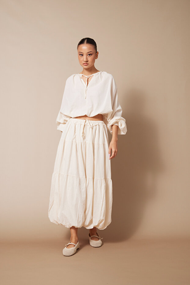 Elastic Waist Balloon Skirt Natural