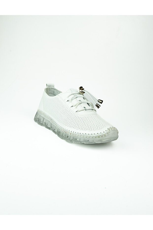 003 White Leather Rubber Laced Casual Women's Shoes