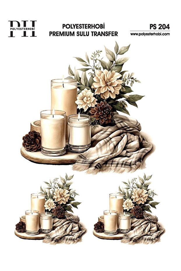 Premium Water Transfer 25X35 Flower and Candle Patterned Ps 204
