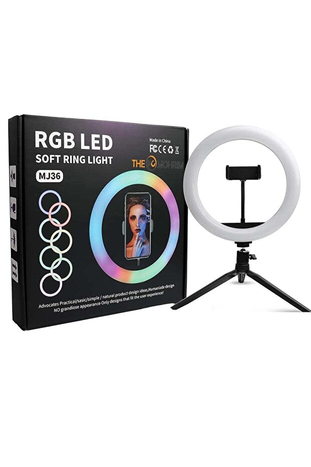 MJ MJ-36 RGB LED Soft Ring Light With Phone Tripod Stand For Camera Smartphones Shooting Vlogging And Reels