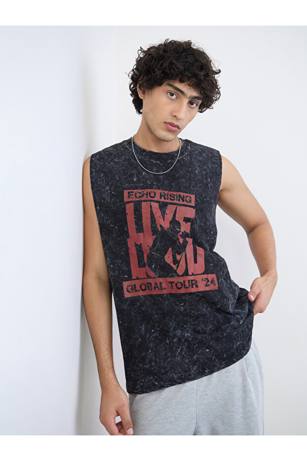 Men Acid Washed Relaxed Fit Cotton Tank