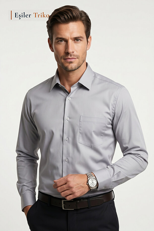 Men's Microsatin Classic Long Sleeve Regular Fit Shirt