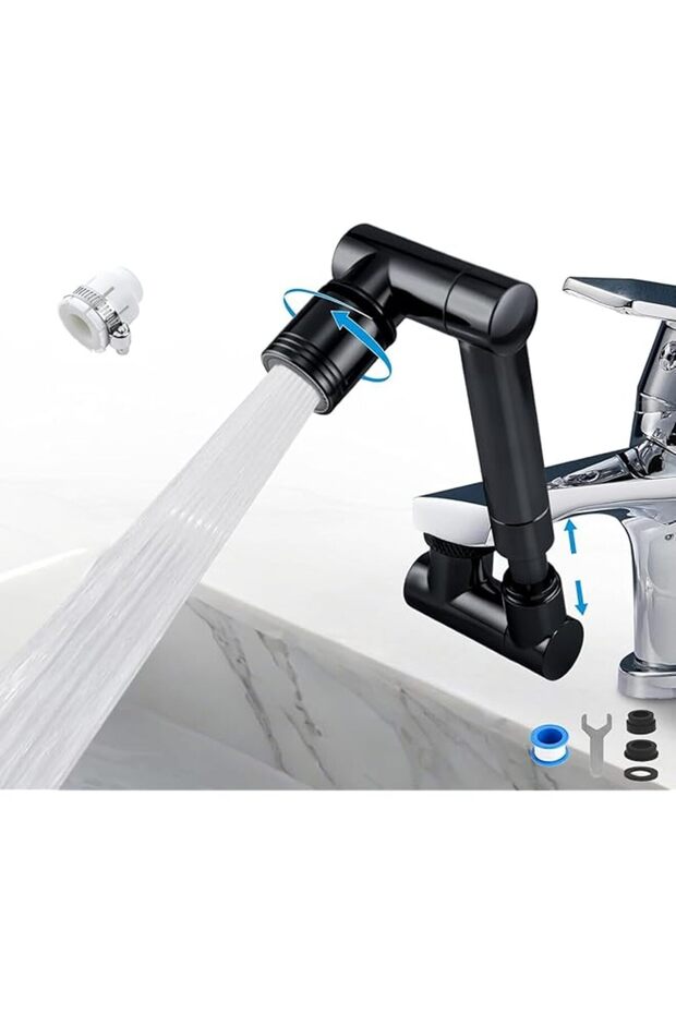 Flexible Swivel Faucet Extender Arm - 140° & 360° Adjustable, 2-Inch Extendable, Anti-Splash Spray Head for Kitchen Sink